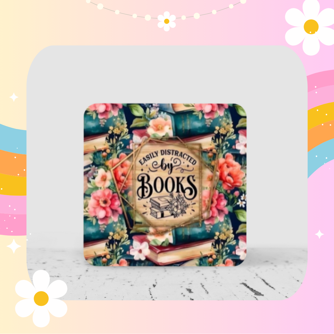 Easily distracted by books coaster