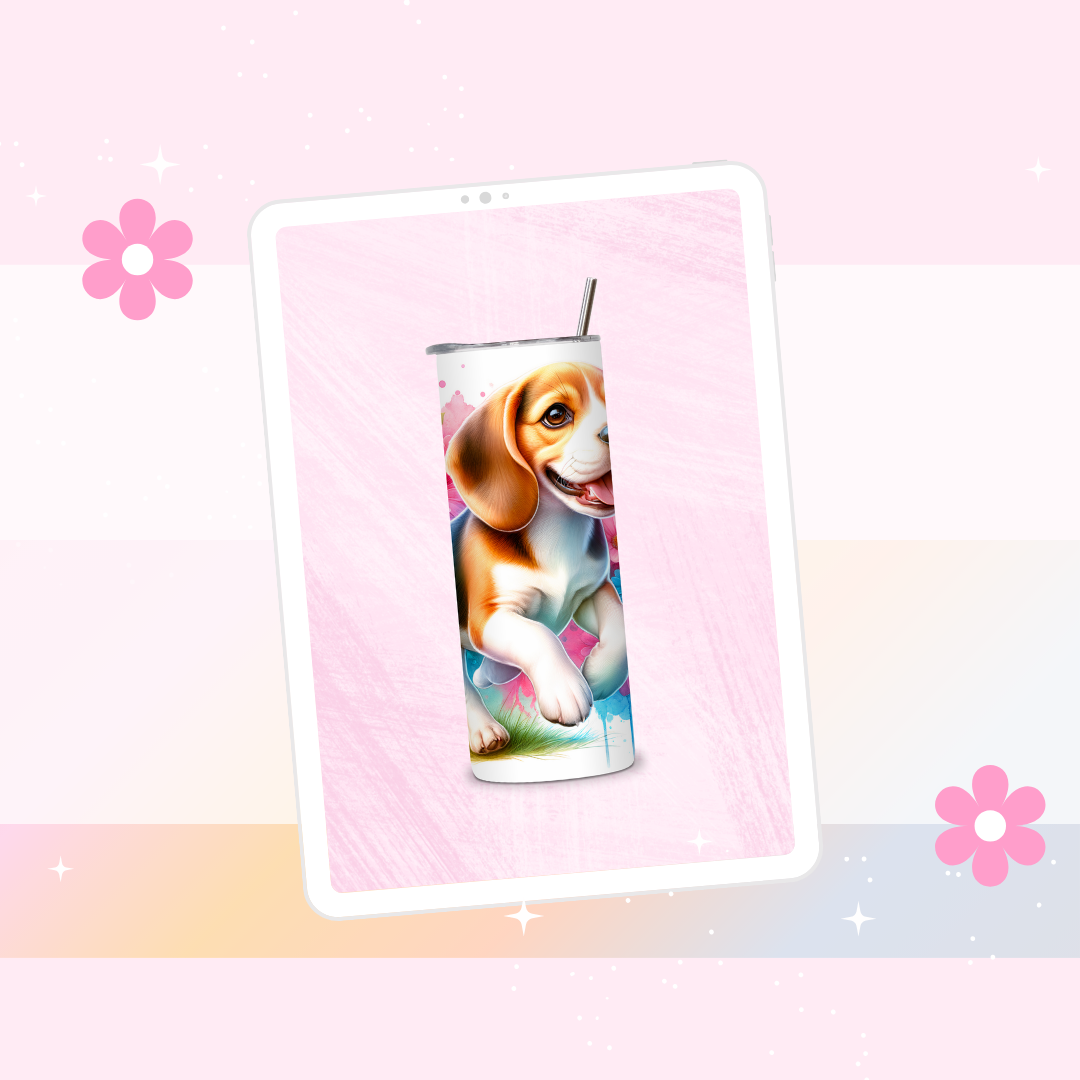 Beagle drinks tumbler