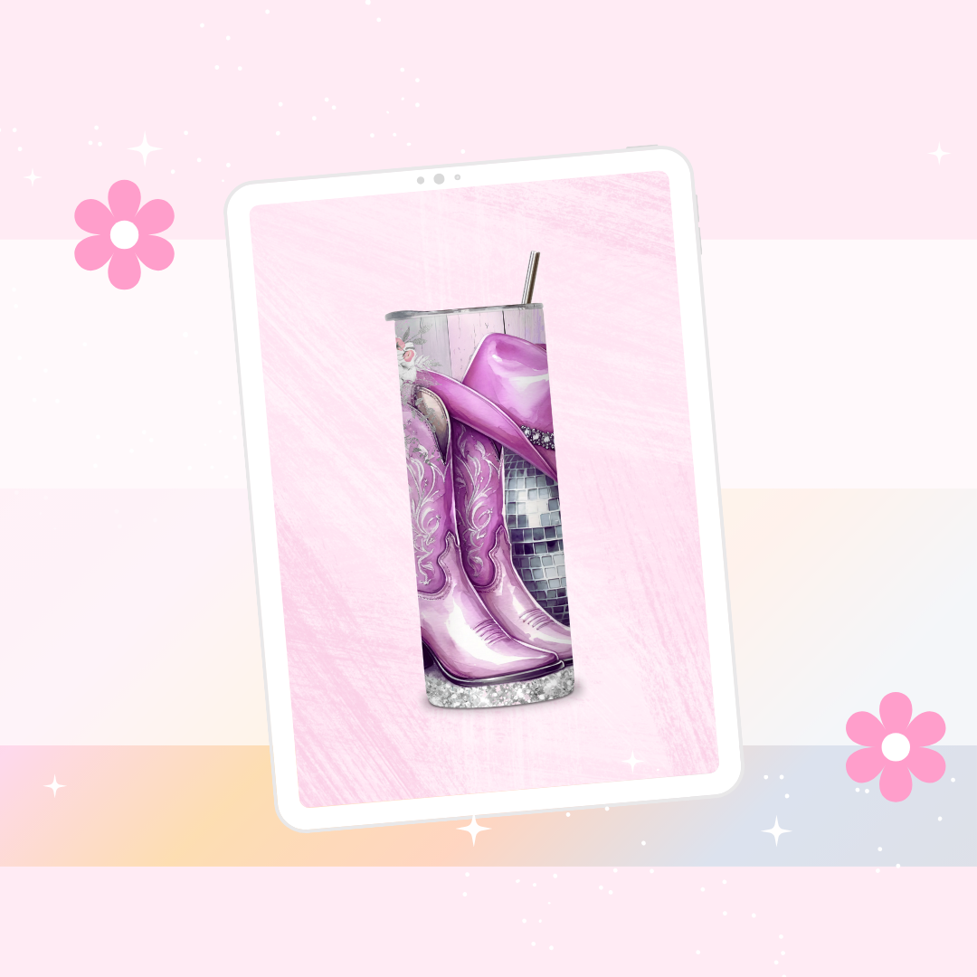 Pink boots and glitter ball drinks tumbler