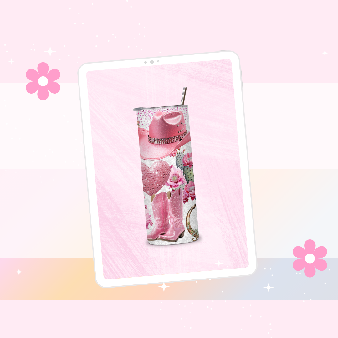 Pink cowgirl accessories drinks tumbler