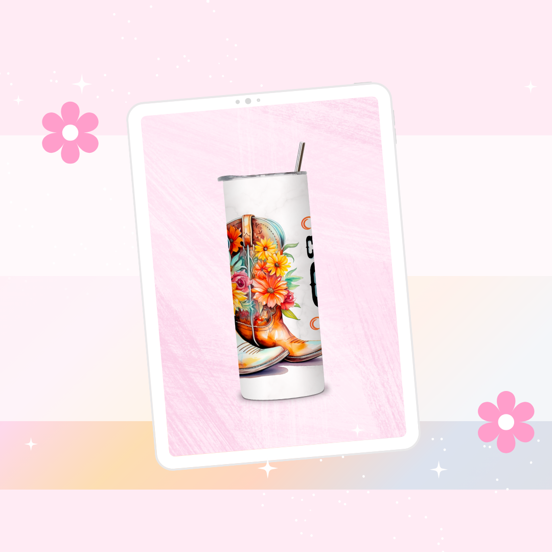 Country girl drinks tumbler