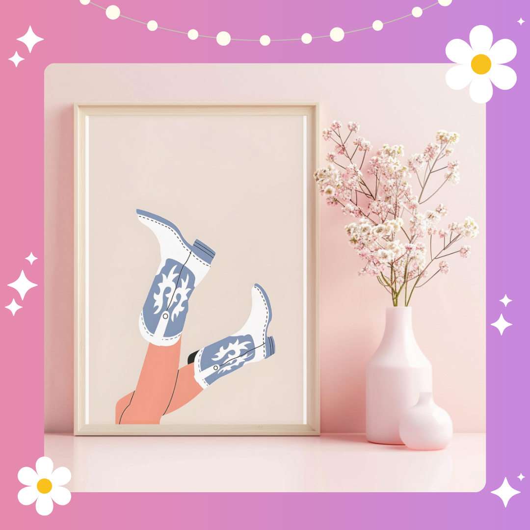 Blue and white boots Art Print