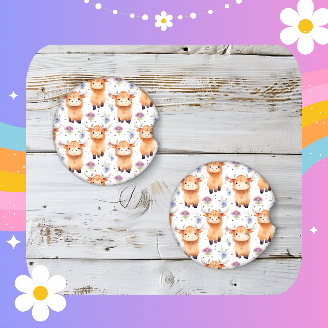 Highland cow coasters (pack of two)
