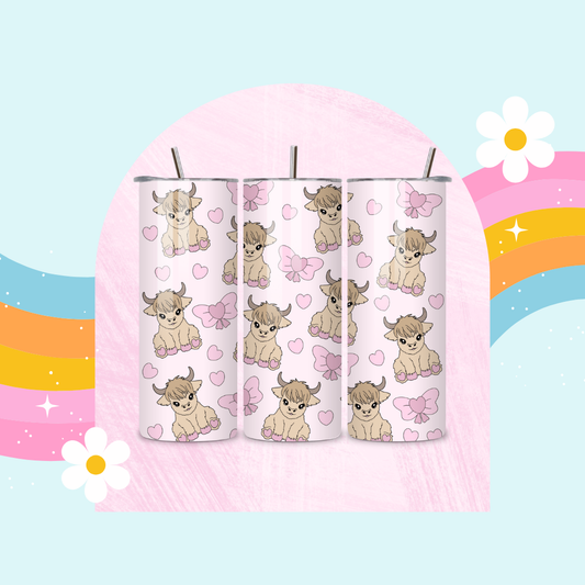 Pink highland cow print drinks tumbler