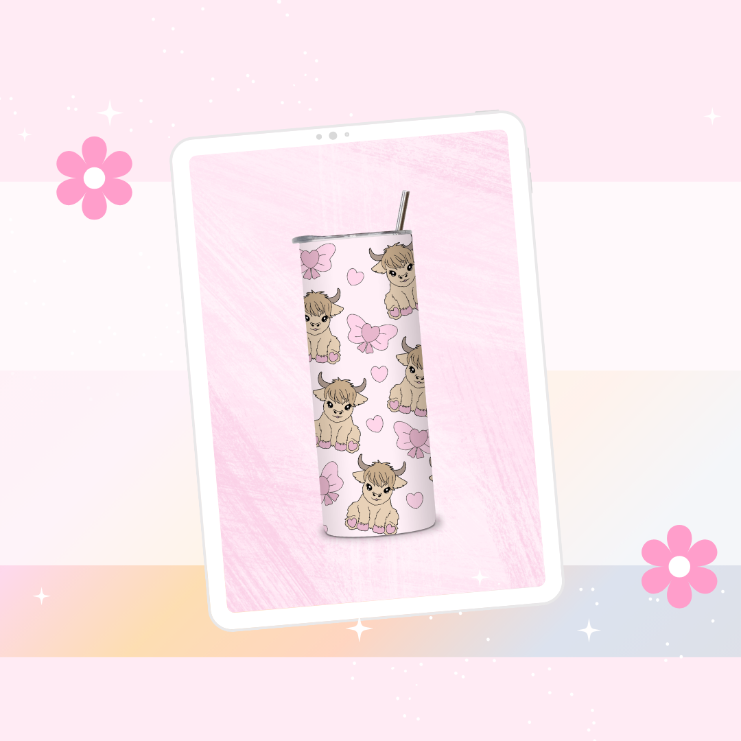 Pink highland cow print drinks tumbler