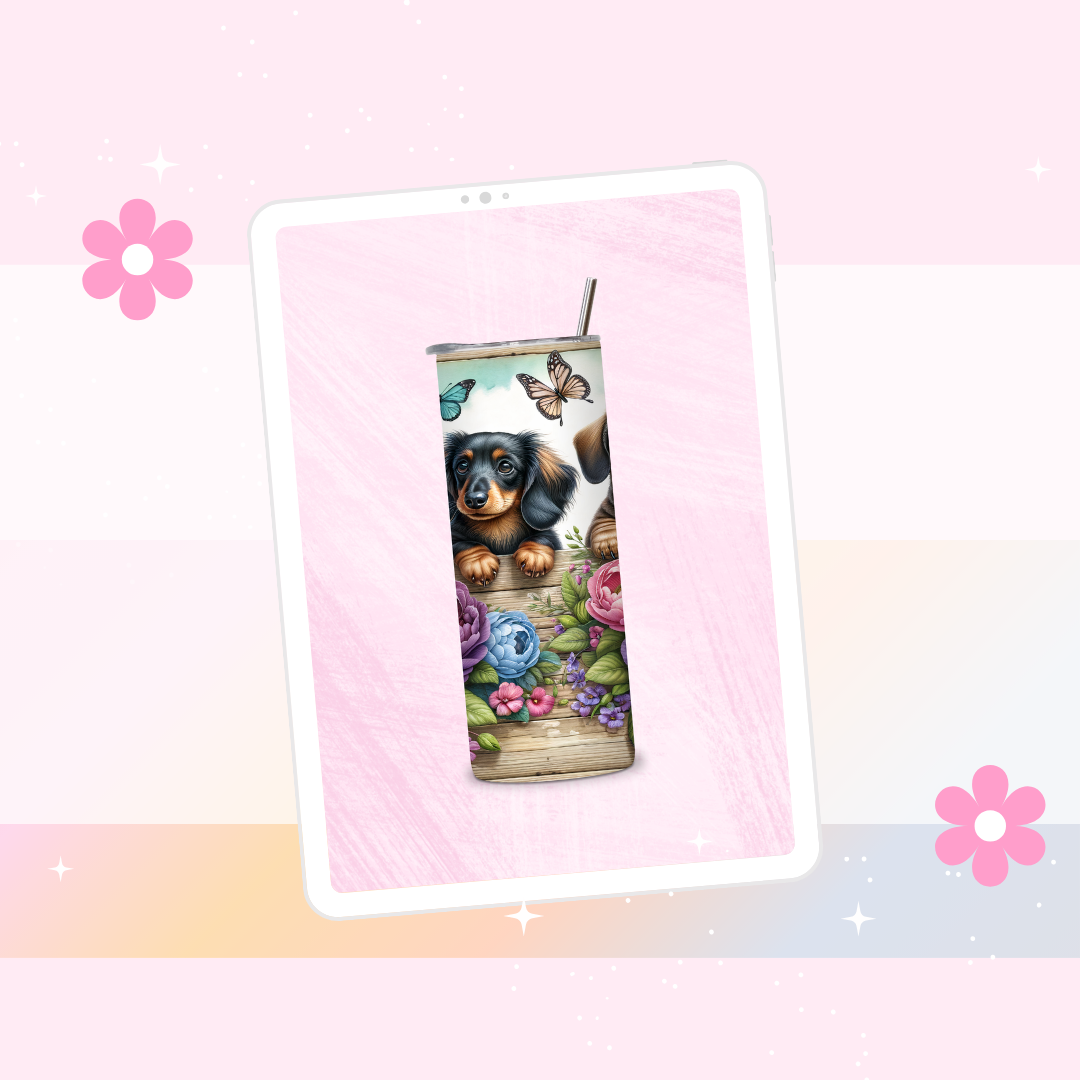 Trio dachshunds drinks tumbler