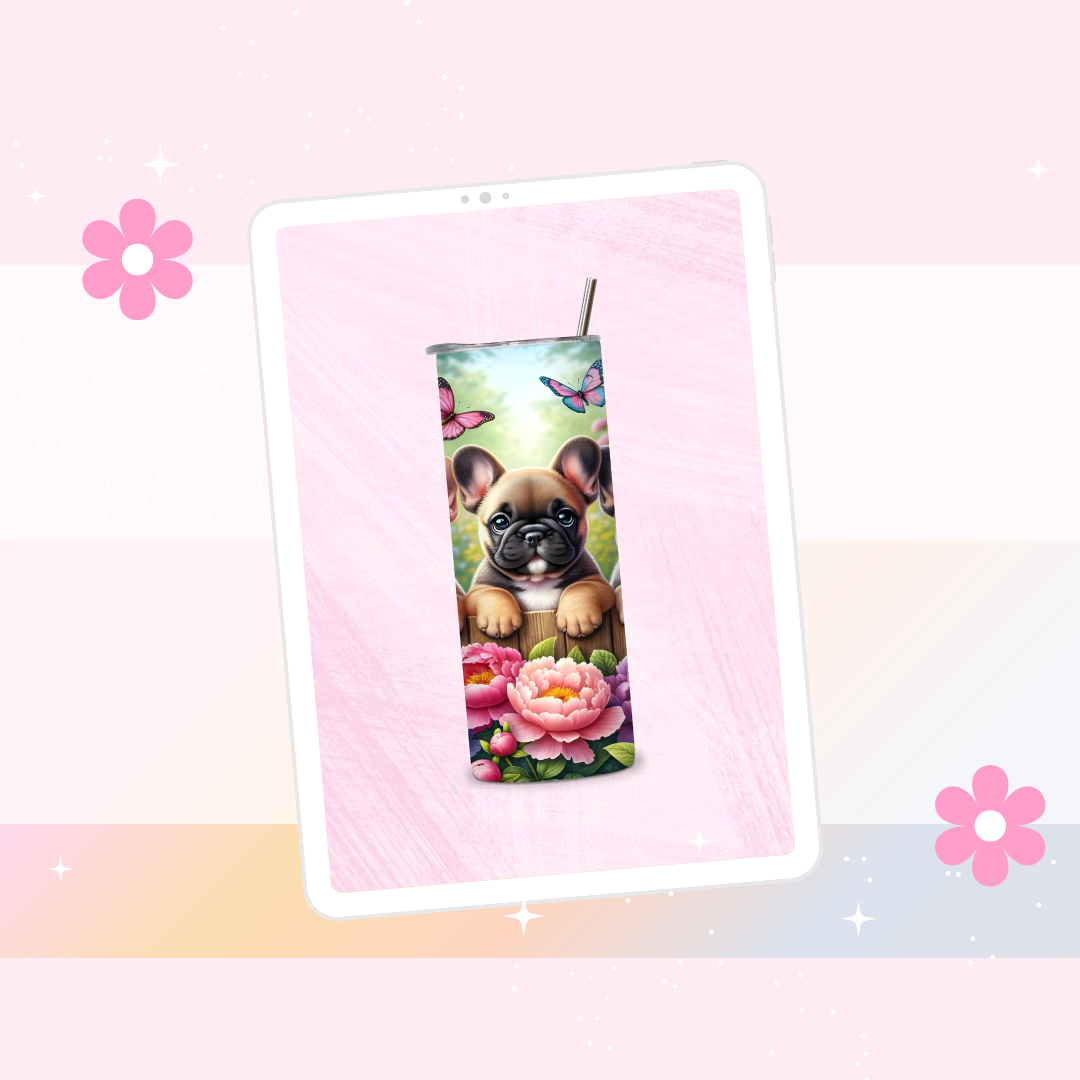 Trio Frenchie puppies drinks tumbler