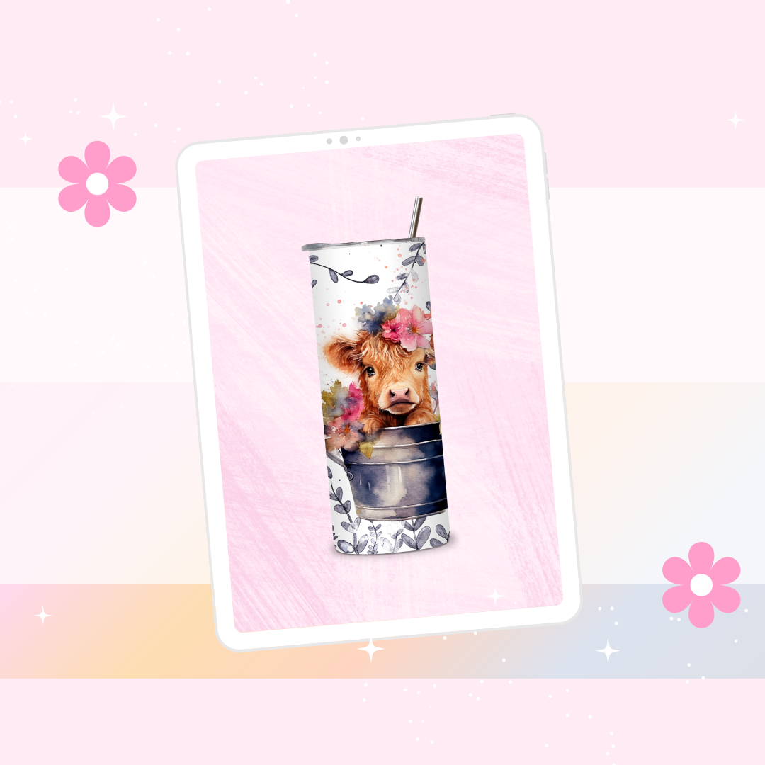 Highland cow drinks tumbler