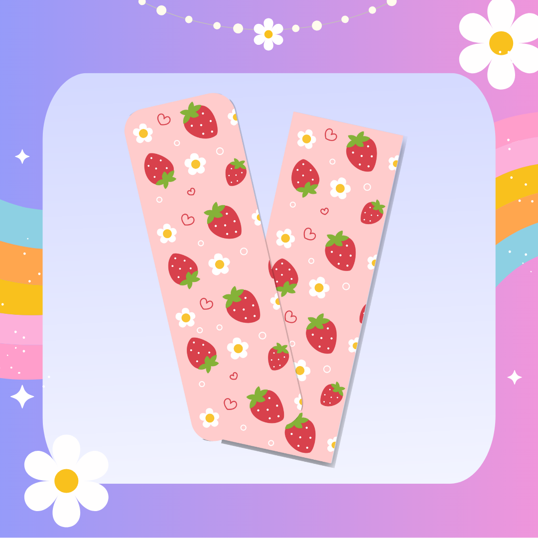 Strawberry and flowers bookmark