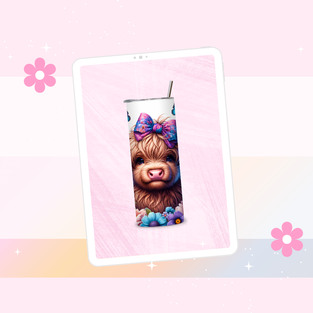 Highland cow drinks tumbler
