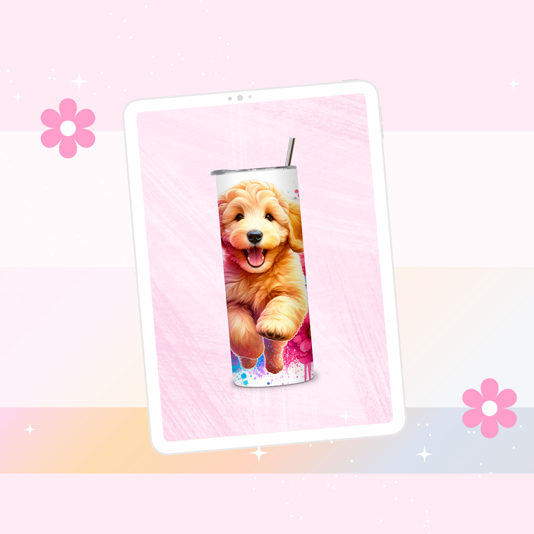 Golden Poodle drinks tumbler