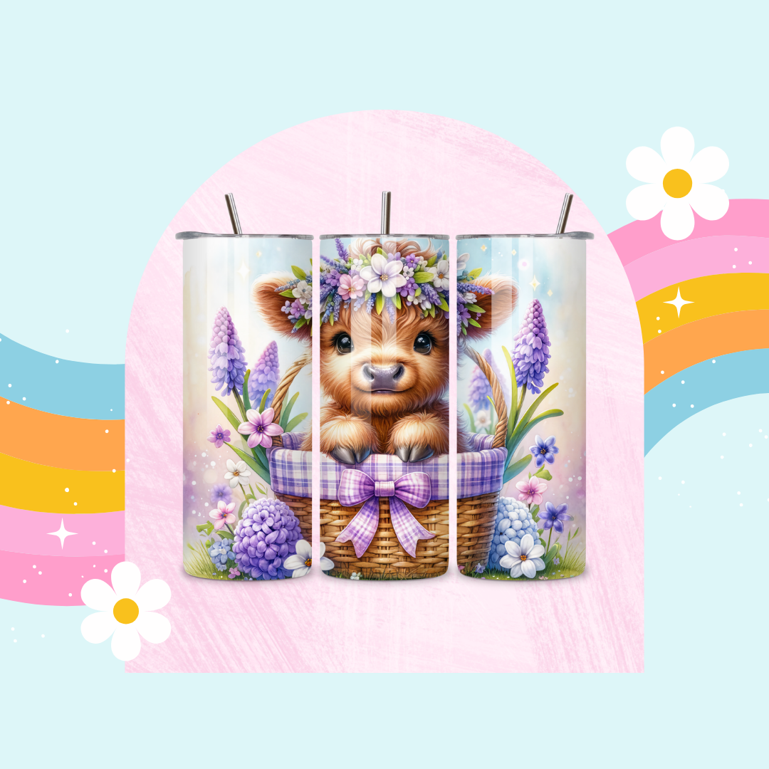 Highland cow drinks tumbler