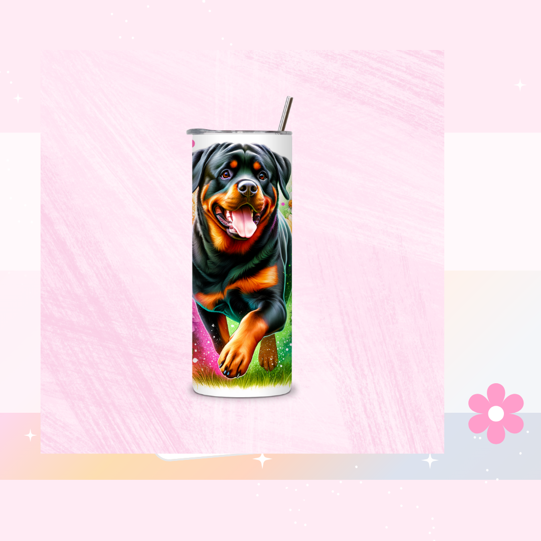 Rottweiler drinks tumbler