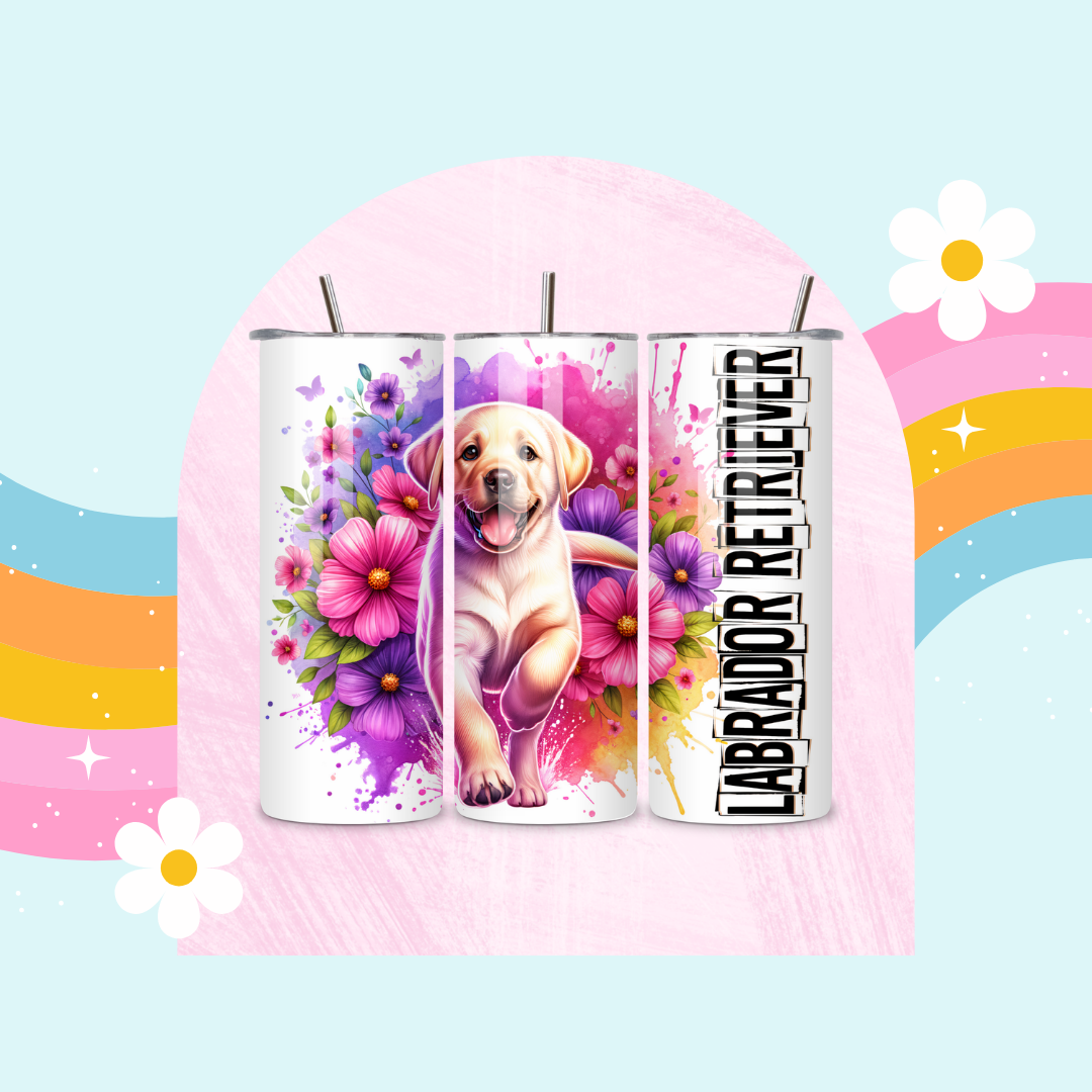 Labrador Retriever drinks tumbler