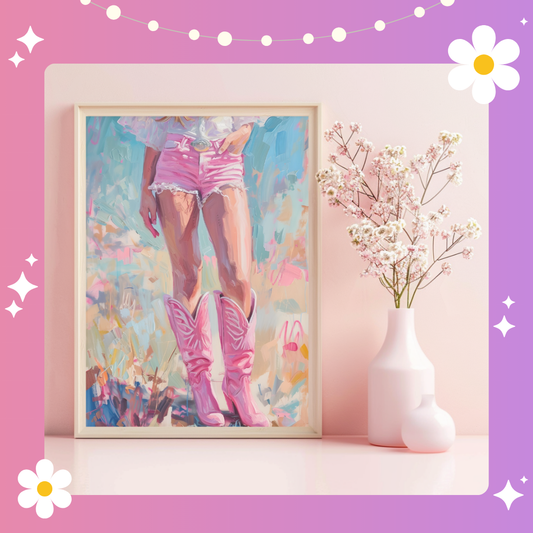 Pink boots and shorts Art Print