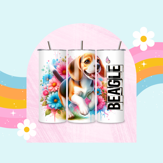 Beagle drinks tumbler