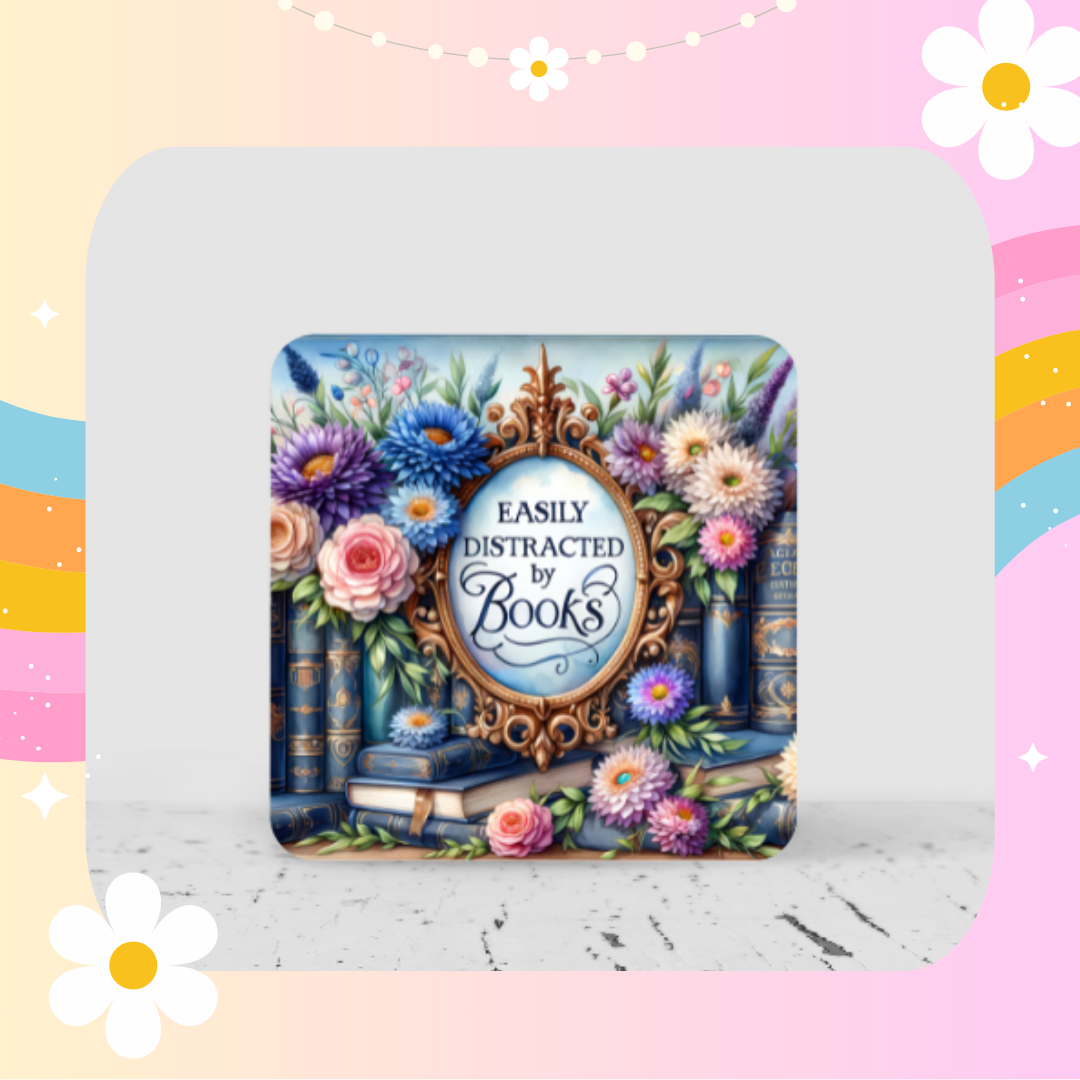 Easily distracted by books coaster