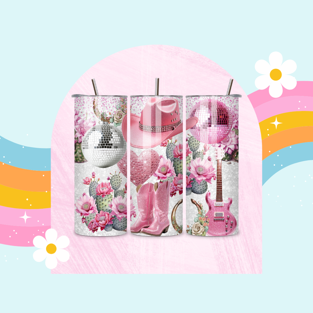 Pink cowgirl accessories  drinks tumbler