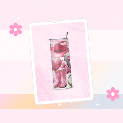 Pink cowgirl accessories  drinks tumbler