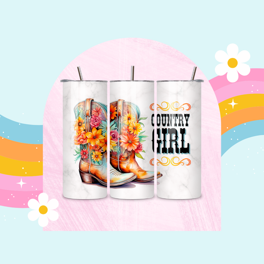 Country girl drinks tumbler