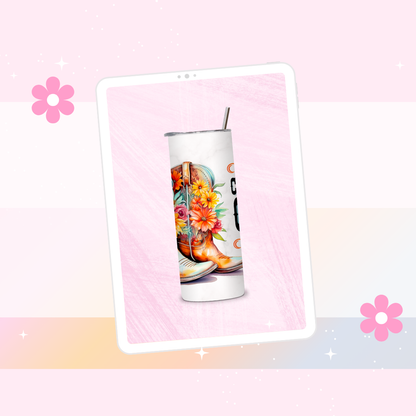 Country girl drinks tumbler