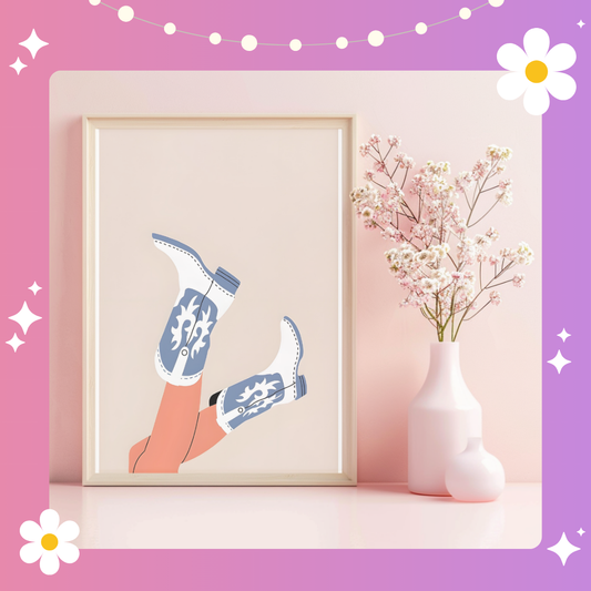 Blue and white boots Art Print