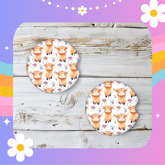 Highland cow coasters (pack of two)