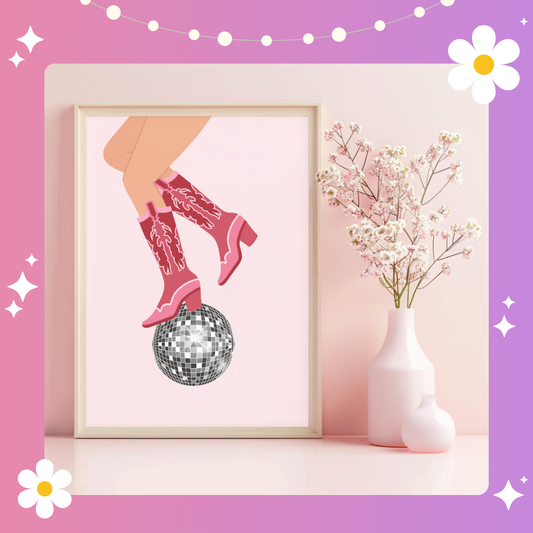 Cowgirl Glitter ball Art Print
