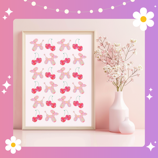 Balloon dogs and Cherries Art Print