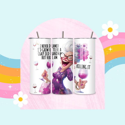 Crazy old grandma drinks tumbler