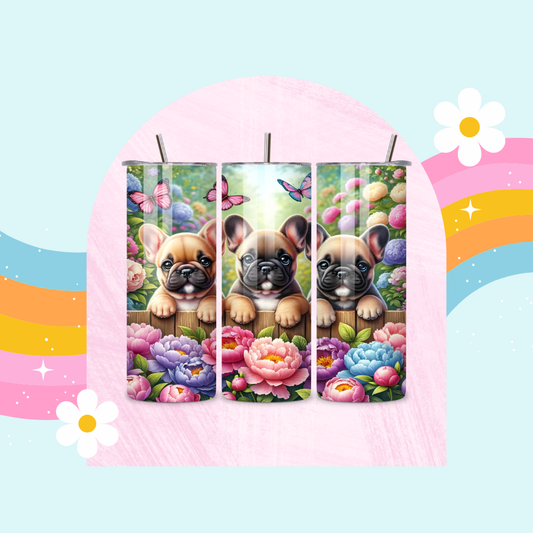 Trio Frenchie puppies drinks tumbler
