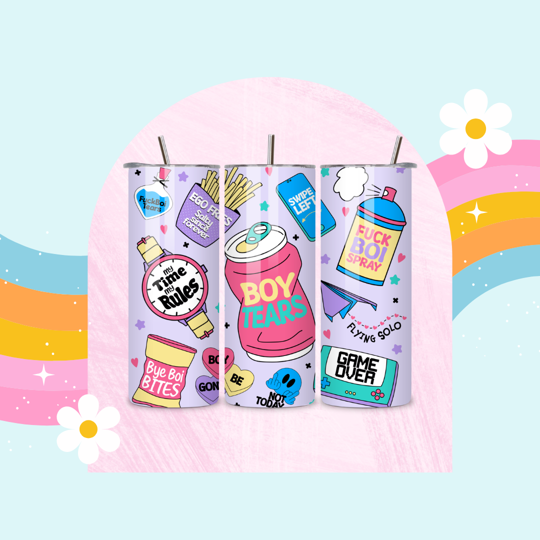Boy tears drinks tumbler
