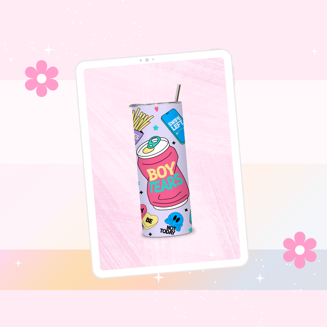 Boy tears drinks tumbler
