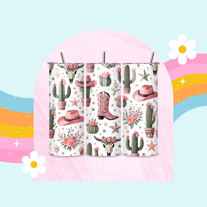 Cactus, boots and hat print drinks tumbler