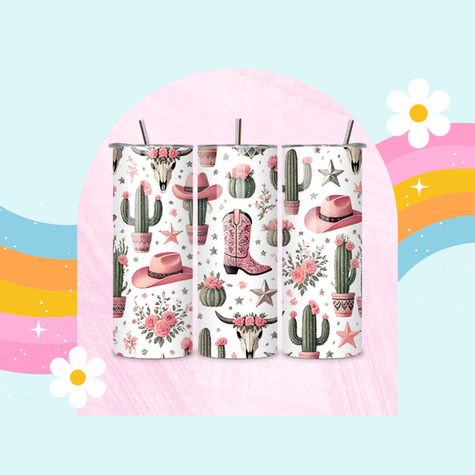 Cactus, boots and hat print drinks tumbler