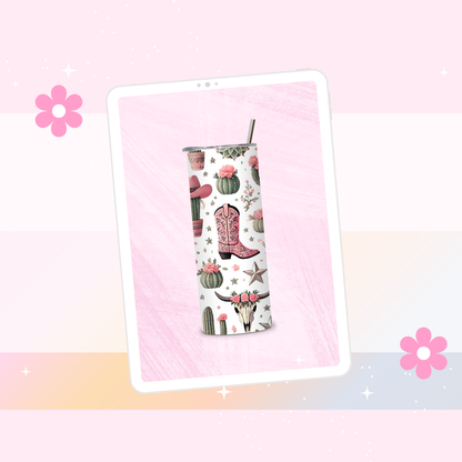 Cactus, boots and hat print drinks tumbler