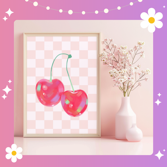 Checkered Cherries Art Print