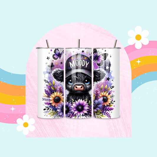 Moody Highland cow drinks tumbler