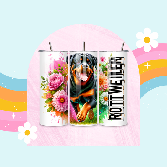 Rottweiler drinks tumbler