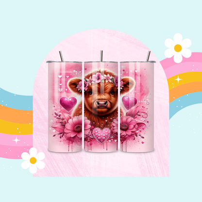Pink Highland cow drinks tumbler