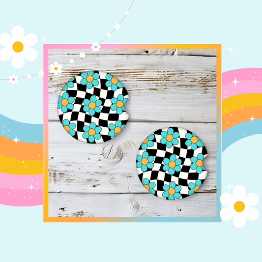 Teal checkered daisy (pack of two)