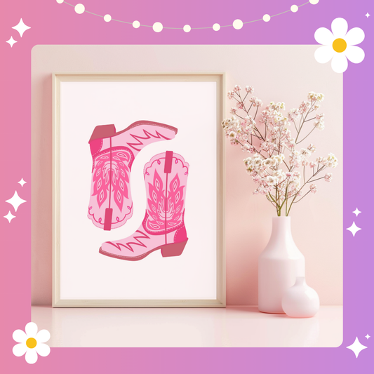 Pink cowboy boots Art Print