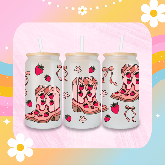 Strawberry and cowboy boots Libby glass